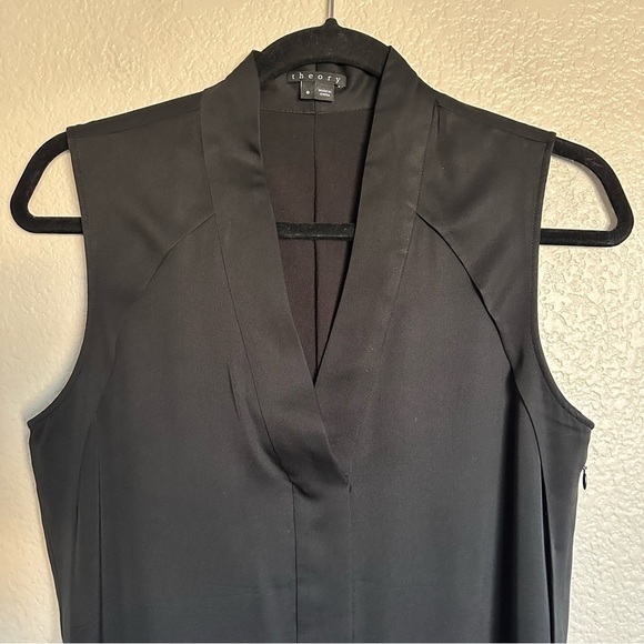 Theory Silk Sheath Black V Neck Relaxed Fit Sleeveless Midi Dress Size 6 - Picture 4 of 12